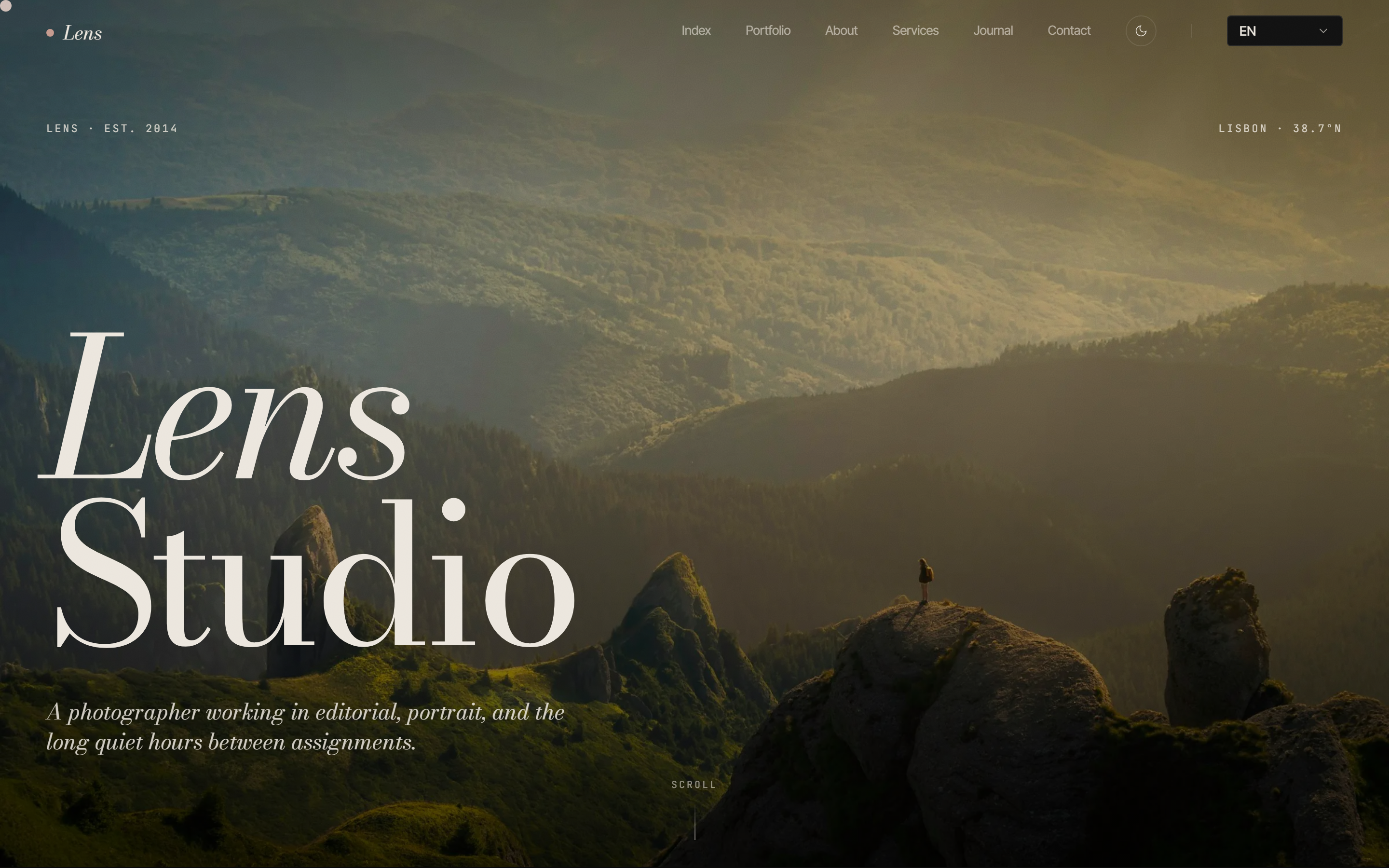 Lens — photography portfolio template, full-bleed home hero